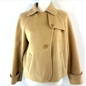 Talbots Petite Beige Wool Blend Button‎ Front Cropped Jacket Size 16P
